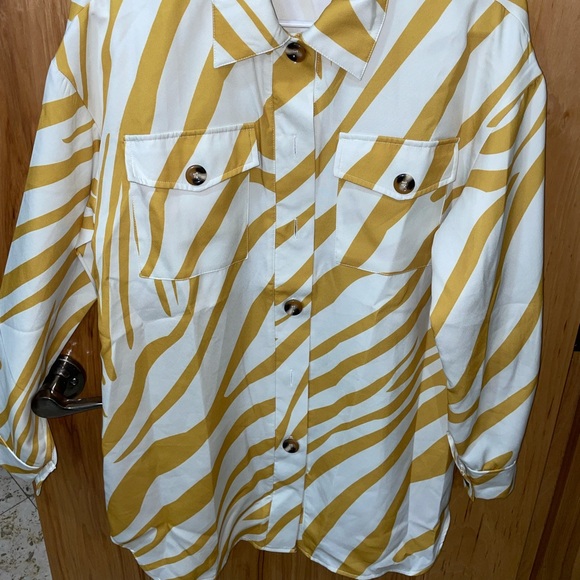 Drop shoulder button front Zebra stripe coat - Picture 2 of 4
